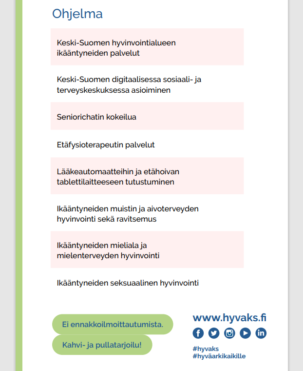 Keski-Suomen hyvinvointialueen seniori-infojen ohjelmasisältö