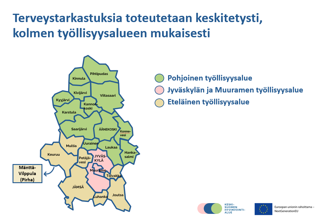 Työttömän terveystarkastuksia toteutetaan keskitetysti, Keski-Suomen kolmen työllisyysalueen mukaisesti