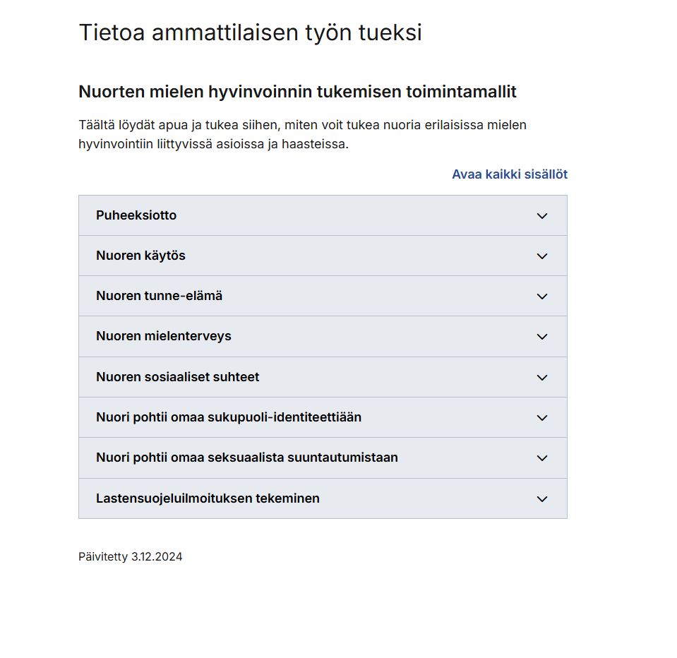 Kuvakaappaus Digiperhe-sivustolta, jossa luettelo toimintaohjeista nuorten mielen hyvinvoinnin tukemiseksi.