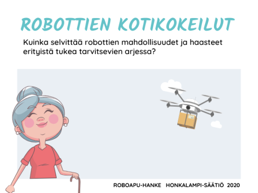 Robottikopteri tuo naiselle paketin.