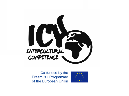 ICY logo, jossa on mustalla teksti ICY Intercultural Competence ja maapallon kuva. Sen alla logo, jossa lukee co-funded by European Union ja Euroopan lippu.
