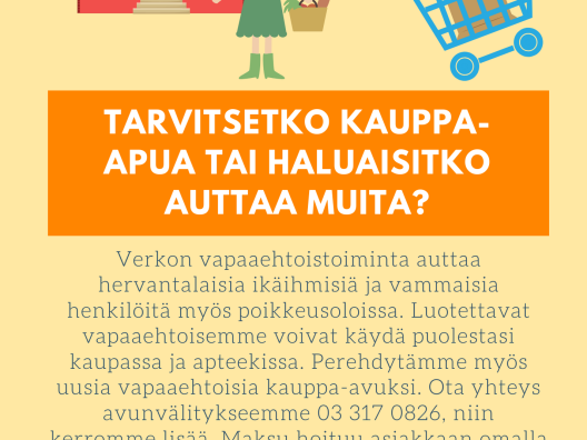 Ilmoituksessa mainostetaan hervantalaisille ikäihmisille annettavaa kauppa-apua.