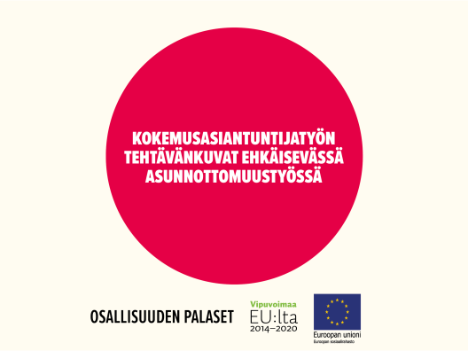 Kokemusasiantuntijatyön tehtävänkuvat ehkäisevässä asunnottomuustyössä -toimintamallin kansikuva.