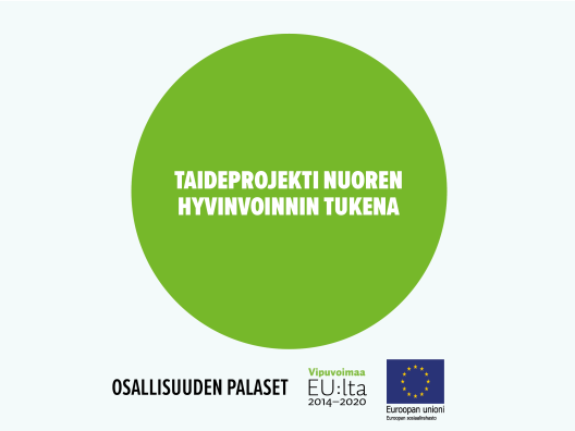 Pallo, jossa toimintamallin nimi: Taideprojekti nuoren hyvinvoinnin tukena. Lisäksi Vipuvoimaa EU:sta logo ja Euroopan unionin sosiaalirahaston logo.