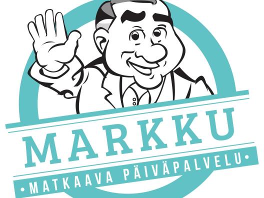 Markku-matkaava päiväpavelu -logo, mieshahmo tervehtii kättään nostamalla