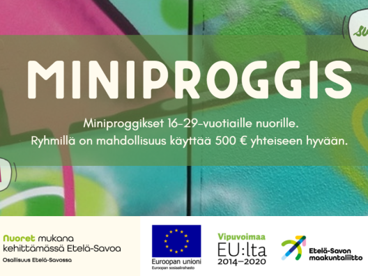 Miniproggis 16-29-vuotiaille nuorille. Ryhmällä on mahdollisuus käyttää 500 € yhteiseen hyvään.