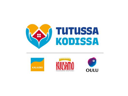 Kuvassa on Tutussa kodissa  -hankkeen logo sekä Kalajoen, Kuusamon ja Oulun kaupunkien logot