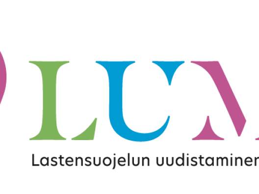 Logo: Kuva sormenjäljestä sekä teksti LUMO Lastensuojelun uudistaminen monialaisesti