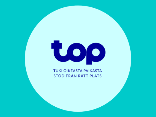 TOP-hankkeen logo turkoosilla ja vaaleansinisellä taustalla
