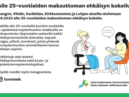 Maksuttoman ehkäisyn kokeilu Länsi-Uudenmaan Hyvinvointialueella