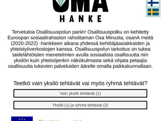 Kuviossa toivotetaan tervetulleeksi pelaamaan osallisuuspolku -peliä