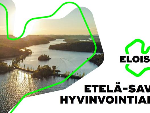 Etelä-Savon hyvinvointialueen logo ja järvimaisema