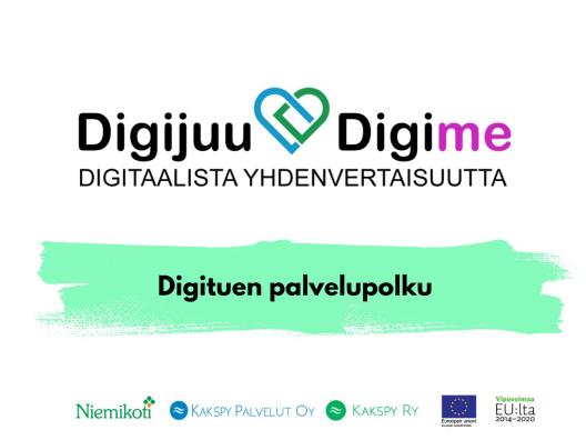 Digijuu Digime-hankkeen logo ja kuvateksti: digituen palvelupolku