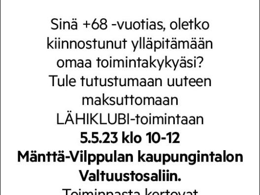 Lähiklubi kutsu paikallislehdessä 