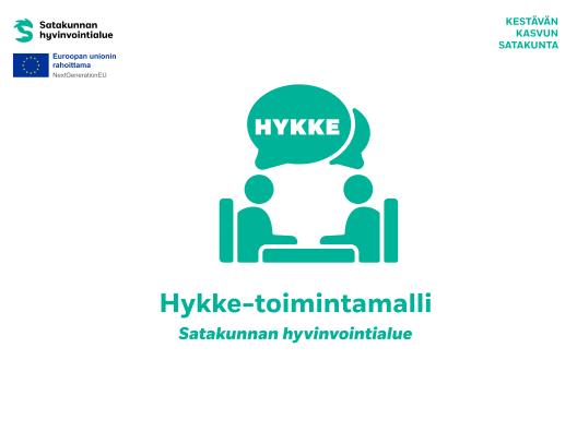 Ammattilainen ja asiakas keskustelevat pöydän ääressä. Puhekuplassa heidän yläpuolellaan lukee "hykke".