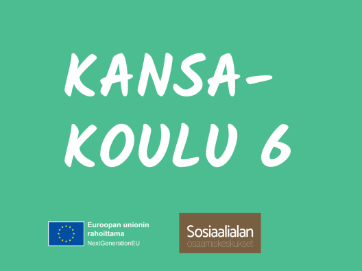 Kuvassa Kansa-koulu 6 -hankkeen logo, Sosiaalialan osaamiskeskusten logo ja Euroopan unionin rahoittama -logo.