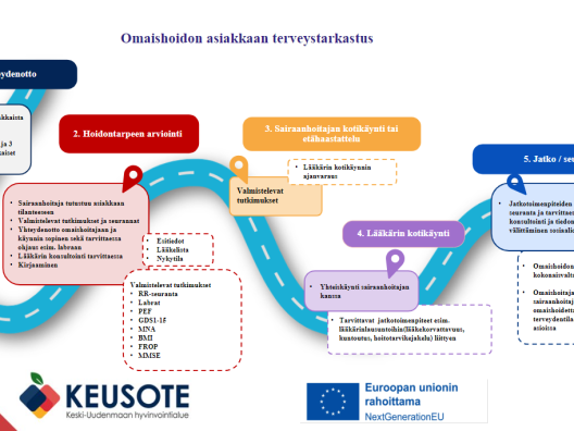 Omaishoidon sairaanhoitajan terveystarkastuksen prosessikuvaa