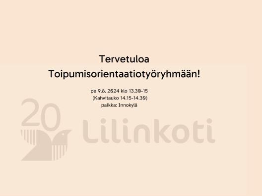 Toipumisorientaatiotyöryhmän muistion etusivu