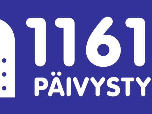 sinisellä pohjalla valkoinen teksti; 116117 päivystysapu ja valkoinen päivystysavun logoon kuuluva sydänikoni