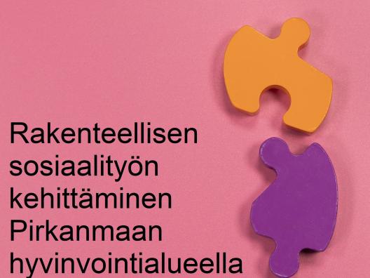 Rakenteellisen sosiaalityön kehittäminen Pirkanmaan hyvinvointialueella. Kuvassa kolme palapelin palasta, jotka sopivat toisiinsa.