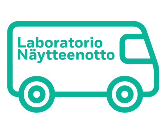 Piirroskuva pakettiautosta, jonka kyljessä lukee "Laboratorio, näytteenotto"