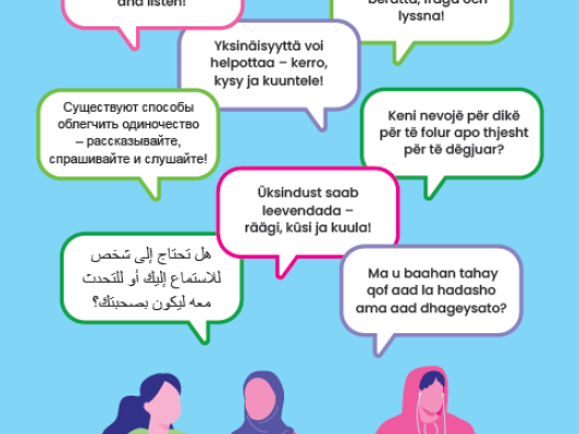 Meillä voit puhua yksinäisyydestä eri kielillä kirjoitettuna.