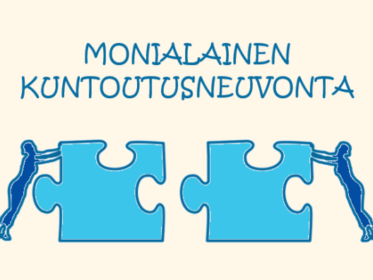 Kaksi henkilöhahmoa sovittaa palapelin palasia yhteen kokonaisuudeksi kuten kuntoutusprosessissa.