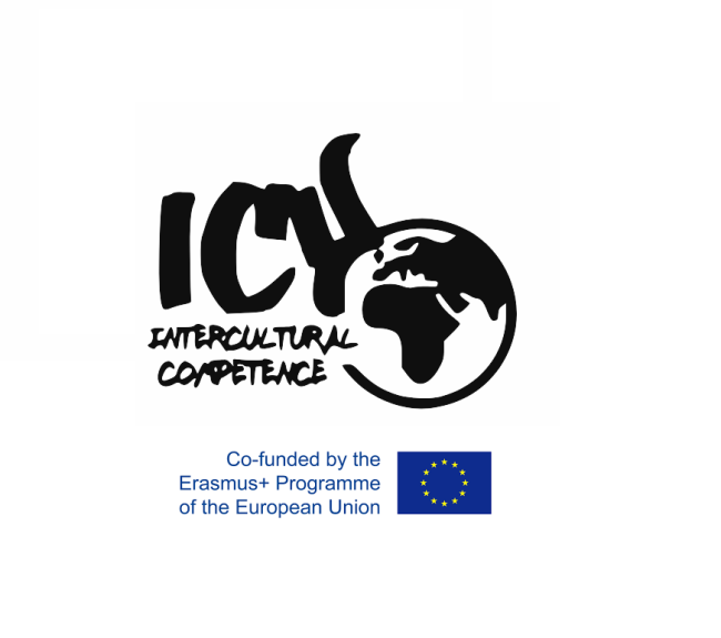 ICY logo, jossa on mustalla teksti ICY Intercultural Competence ja maapallon kuva. Sen alla logo, jossa lukee co-funded by European Union ja Euroopan lippu.