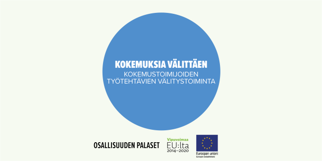 Kokemuksia välittäen – kokemustoimijoiden työtehtävien välitystoiminta-toimintamallin kansikuva.