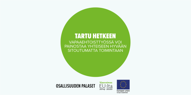 Tartu hetkeen -vapaaehtoistyössä voi panostaa yhteiseen hyvään sitoutumatta toimintaan -toimintamallin kansikuva.