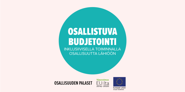 Osallistuva budjetointi – inklusiivisella toiminnalla osallisuutta lähiöön. Toimintamalli on kuvattu osana Sokra-koordinaation ja Euroopan sosiaalirahaston toimintalinjan 5 hankkeiden yhteistä Osallisuuden palaset -prosessia.