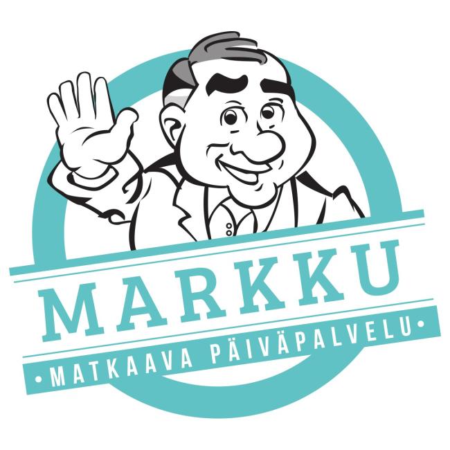 Markku-matkaava päiväpavelu -logo, mieshahmo tervehtii kättään nostamalla