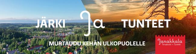 Järki ja tunteet -teksti maiseman päällä.