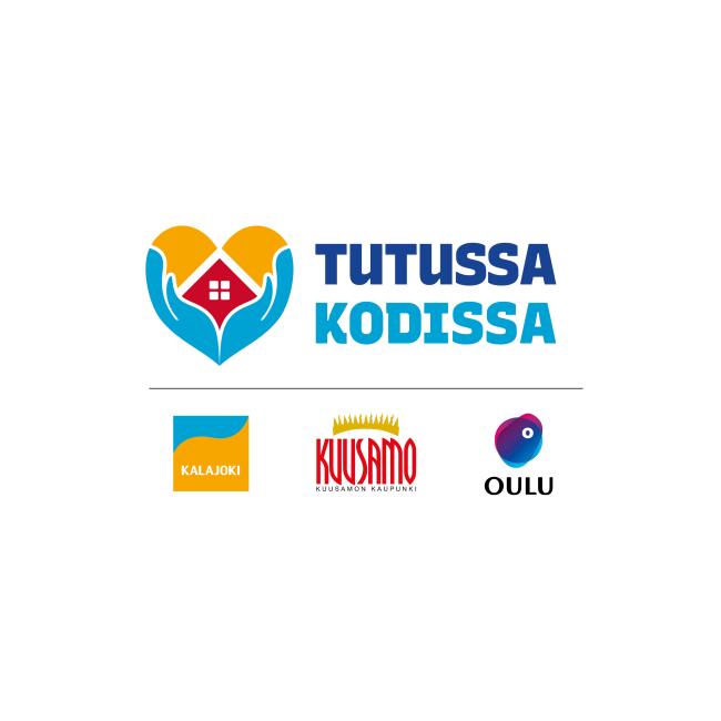 Kuvassa on Tutussa kodissa  -hankkeen logo sekä Kalajoen, Kuusamon ja Oulun kaupunkien logot