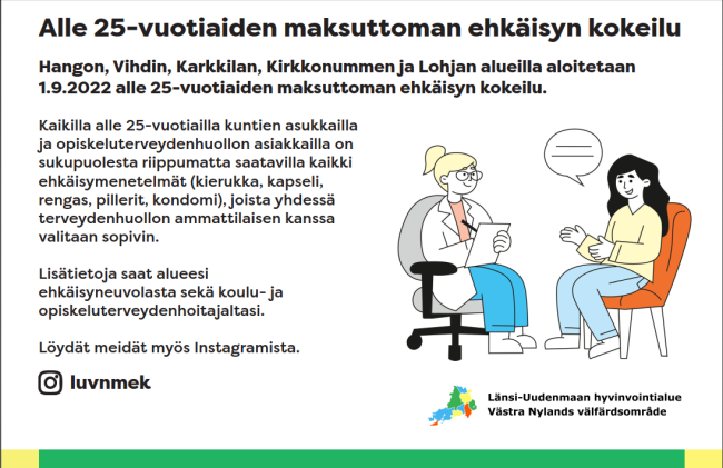 Maksuttoman ehkäisyn kokeilu Länsi-Uudenmaan Hyvinvointialueella