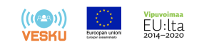 VESKU-hankkeen logo, EU-lippulogo ja Vipuvoimaa EU:lta 2014-2020 -logo