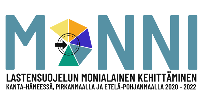 MONNI-hankkeen logo jossa lukee MONNI Lastensuojelun monialainen kehittäminen Kanta-Hämeessä, Pirkanmaalla ja Etelä-Pohjanmaalla vuosina 2020-2022
