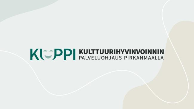 KUPPI, kulttuurihyvinvoinnin palveluohjaus pirkanmaalla -hankkeen logo. U-kirjaimessa hymynaama.