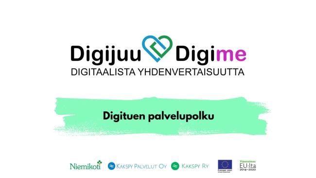 Digijuu Digime-hankkeen logo ja kuvateksti: digituen palvelupolku