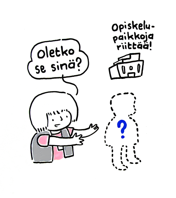 Piirroskuva esihenkilöstä ja opiskelijasta.