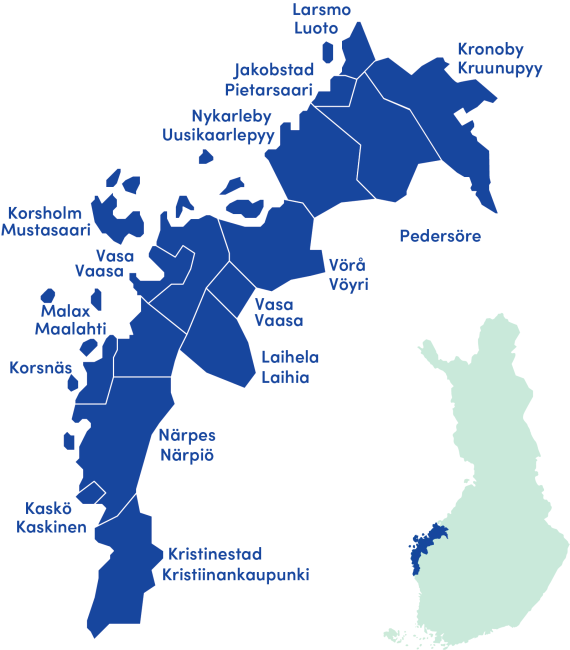 Pohjanmaan hyvinvointialueen kartta