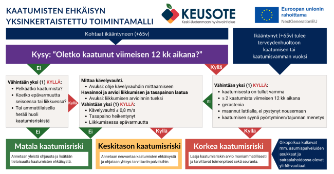 Kaatumisten ehkäisyn yksinkertaistettu toimintamalli Keski-Uudenmaan hyvinvointialueella.