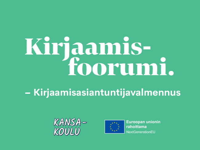 Kirjaamisasiantuntijavalmennus. Kansa-koulu-hanke. Euroopan unionin rahoittama. NextGenerationEU.