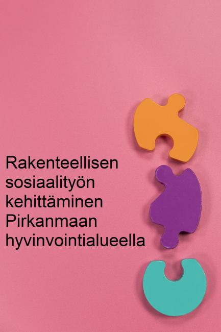 Rakenteellisen sosiaalityön kehittäminen Pirkanmaan hyvinvointialueella. Kuvassa kolme palapelin palasta, jotka sopivat toisiinsa. 