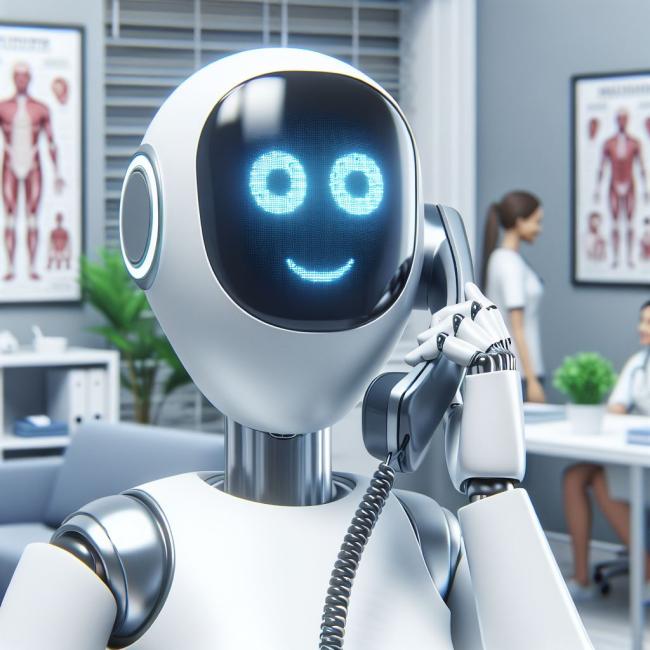 Robottiasiakaspalvelija vastaamassa puhelimeen