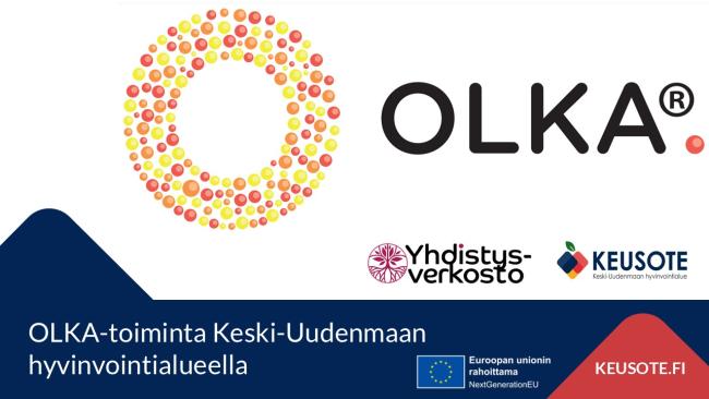 OLKA-toiminnan, yhdistysverkoston, sekä Keusoten logot. OLKA-toiminta Keski-Uudenmaan hyvinvointialueella