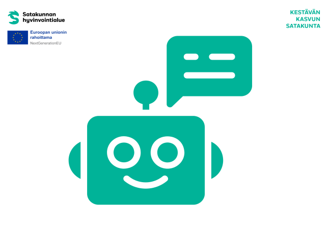 Piirros robotinpäästä (botti) jonka yllä on puhekupla.