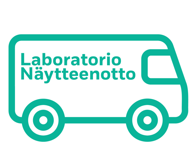Piirroskuva pakettiautosta, jonka kyljessä lukee "Laboratorio, näytteenotto"