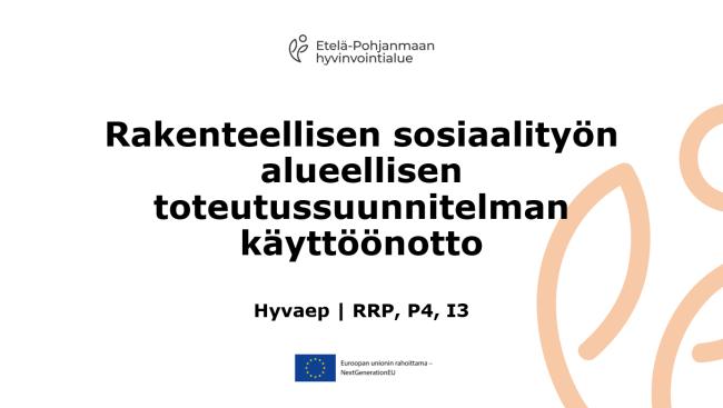 Rakenteellisen sosiaalityön alueellisen toteutussuunnitelman käyttöönotto