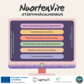 Suomenkielisen NuortenVire-etäryhmävalmennuksen mainos teemoineen